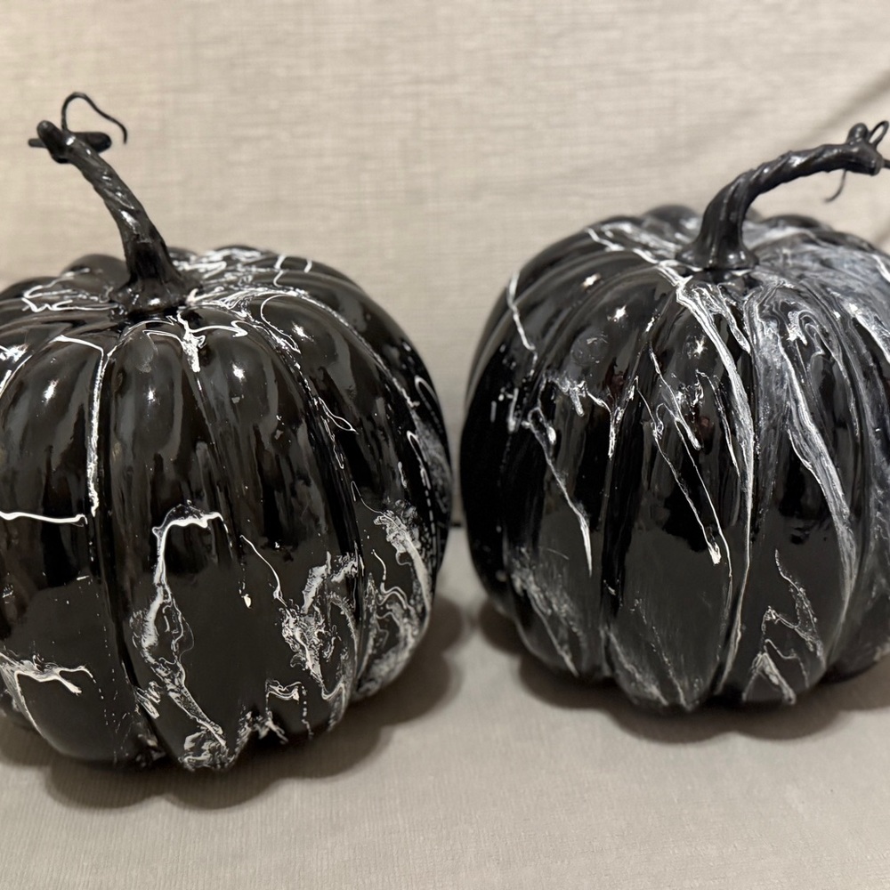 Marbled Black Decorative Pumpkins - Set of 2 - NWT